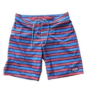 Vineyard Vines Men's 9" Swim Trunks Shorts Scale Stripe Blue Red 32
